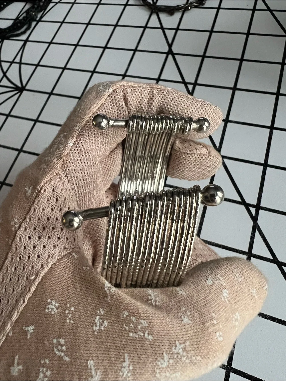 Vintage Silvertone Textured Multi-Strand Slinky Coiled Cuff Bracelet